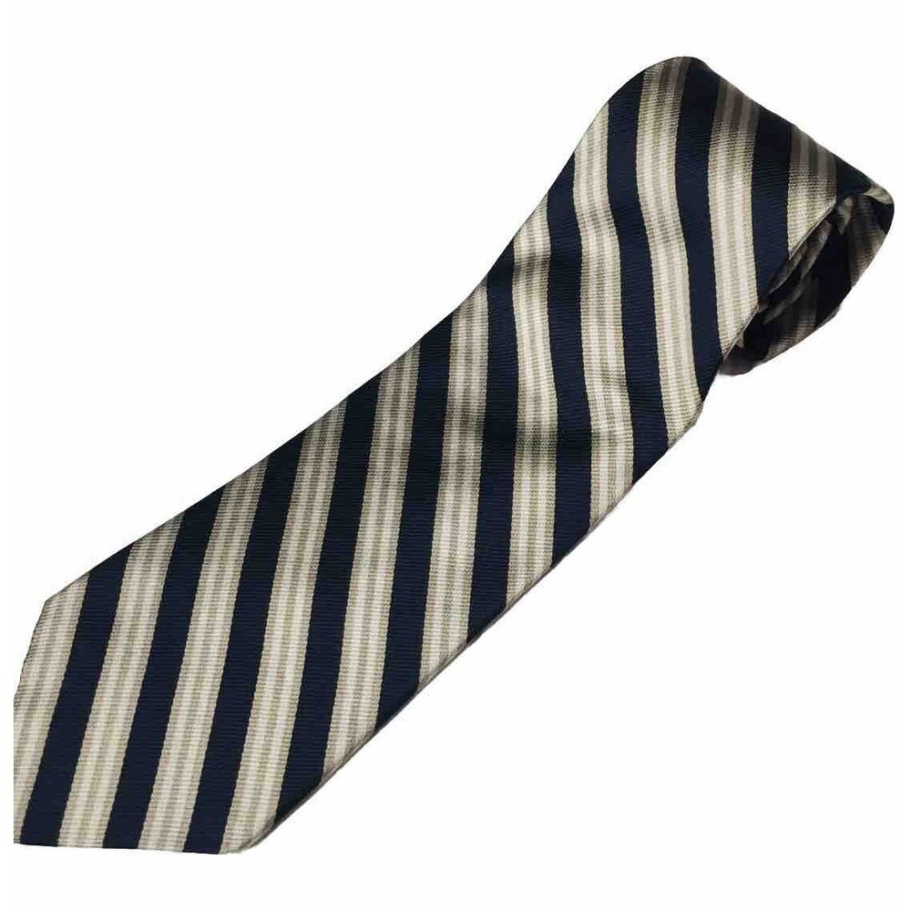Ashford & Brooks of London 100% Silk Striped Repp Tie Mens Navy Khaki 59 Inch